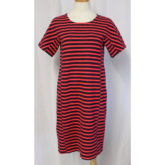 J CREW STRIPED T-SHIRT DRESS NAVY FIERY SUNSET SIZE SMALL NWT C6514 - Picture 2 of 4